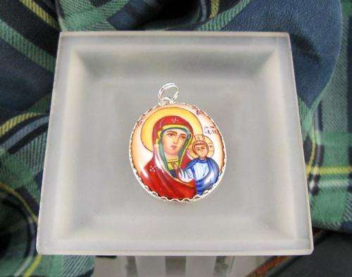 Traditional Russian Enamel "Finift" Pendant with Icon from Rostov City. Hand Made in Russia.