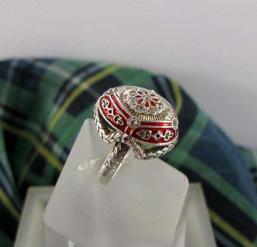 Traditional Russian Faberge Art Guilloche 925 Silver Enamel Jewelry Ring. Hand Made in Russia.