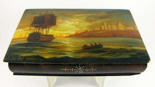 SALE!!! Collectable Traditional Russian Papier Mache Jewelry Box. Hand Painted. Signed. Hand Made.