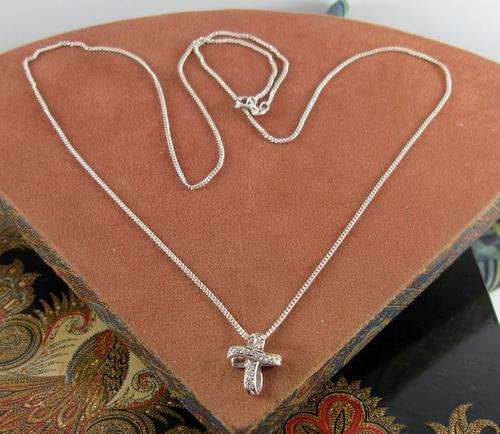 Vintage 925 Sterling Silver Necklace: Cross Cluster Pendant & Long Silver Chain.
