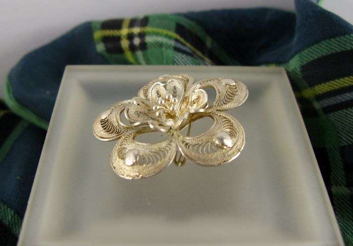 Unusual Antique Collectable Filigree Sterling Silver Brooch. Hand Made. Austria(?)