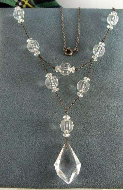 Beautiful Old Vintage Silver Necklace with Crystals. Made in Italy.