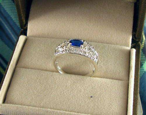 Classic Vintage Sterling 925 Silver Cluster Ring with Sapphire & Crystals. Revamped as new!