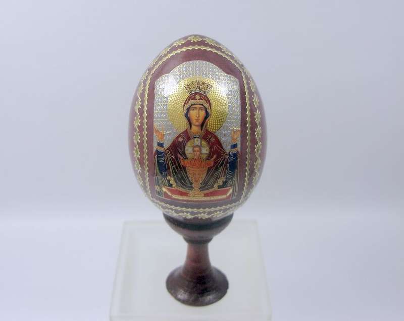 Traditional Russian Faberge Style EASTER Egg with Icon of Mother Mary with Child Jesus.
