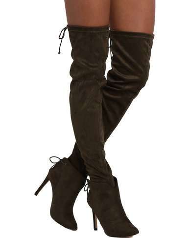 over the knee pointy heel black boots size 8