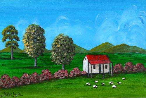 JESSIE MEIER ORIGINAL : OLD FARM HOUSE WITH SHEEP