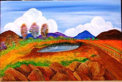 JESSIE MEIER ORIGINAL  -    FARM DAM - HOUSE IN DISTANCE