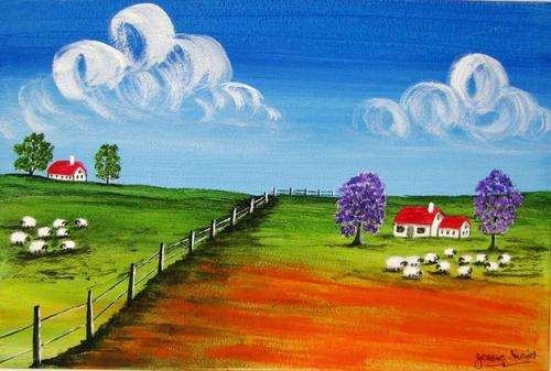 JESSIE MEIER ORIGINAL :SHEEP FARMS LANDSCAPE