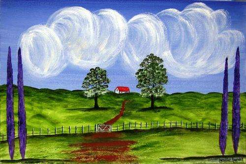 ***** CRAAAZY ***** R1 ***** AUCTION ***** JESSIE MEIER ORIGINAL : PEACEFUL FARM LANDSCAPE