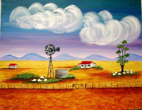 READY TO HANG CANVAS 455mm x 355mm JESSIE MEIER ORIGINAL : KAROO SHEEP FARM