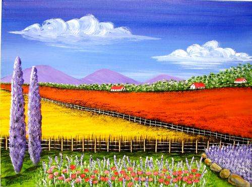 READY TO HANG CANVAS 400mm x 300mm JESSIE MEIER ORIGINAL : FLOWER FARM LANDSCAPE
