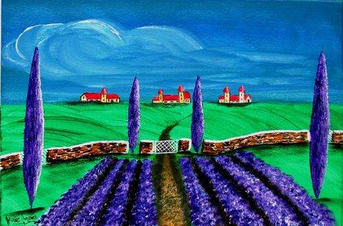 JESSIE MEIER ORIGINAL : TUSCAN VILLAS WITH LAVENDER ROWS