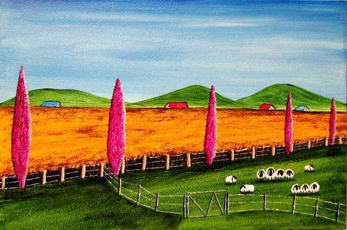 ***** CRAAAZY R1 AUCTION *****  JESSIE MEIER ORIGINAL : SHEEPFARM AND FLOWER FIELDS