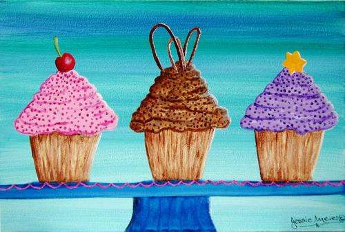 ***** CRAAAZY R1 AUCTION *****  JESSIE MEIER ORIGINAL : CUPCAKES ON PLATTER