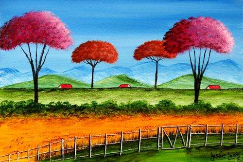 ***** CRAAAZY R1 AUCTION *****  JESSIE MEIER ORIGINAL : HAPPY FARM LANDSCAPE