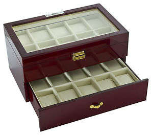 Local stock - 20 Slots Watch Storage Case -  Cherry Wood Finish - FOR DoubleW