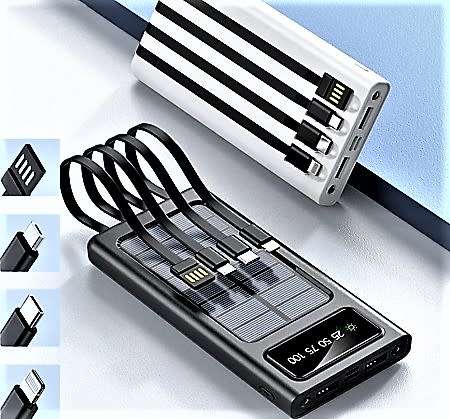 20000mAh Solar Power Bank with built in cables