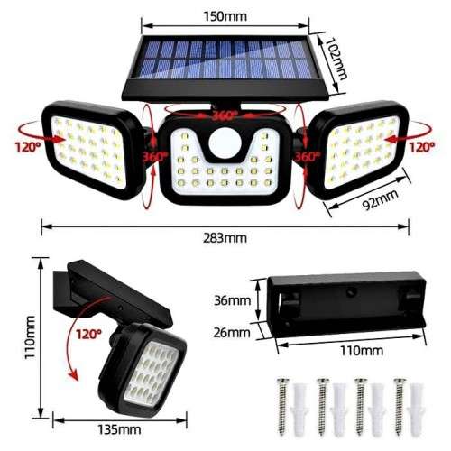 3-Head Solar Wall Lamp