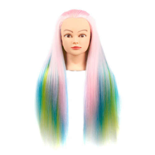 Pastel rainbow color practice mannequin head- synthetic heat resistant hair