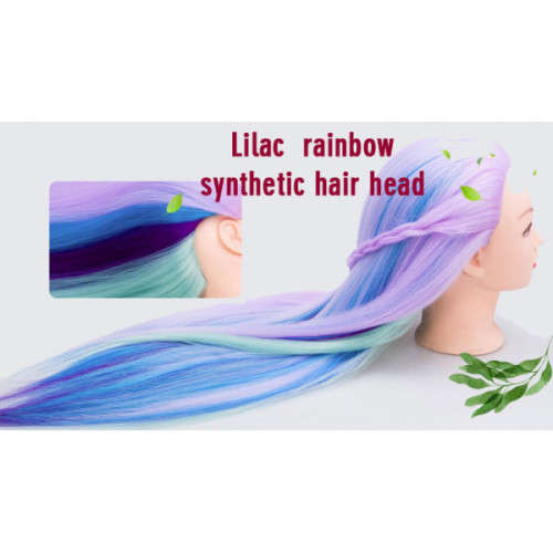 Pastel pink rainbow practice mannequin head, Synthetic heat resistant hair