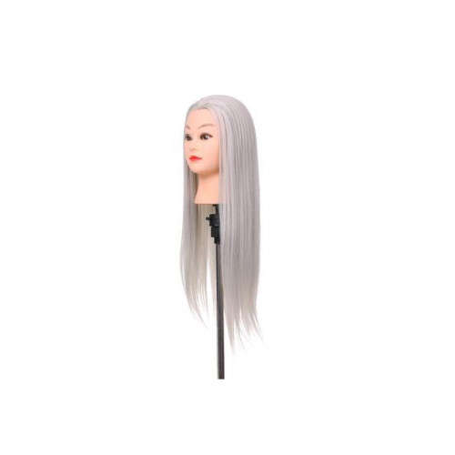 Silver practice mannequin head, Synthetic heat resistant hair