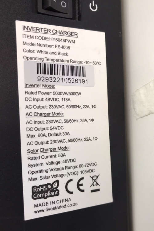Hybrid Inverter 48V 5KVA / 5000W PWM Fivestar Inverter Hybrid Inverter