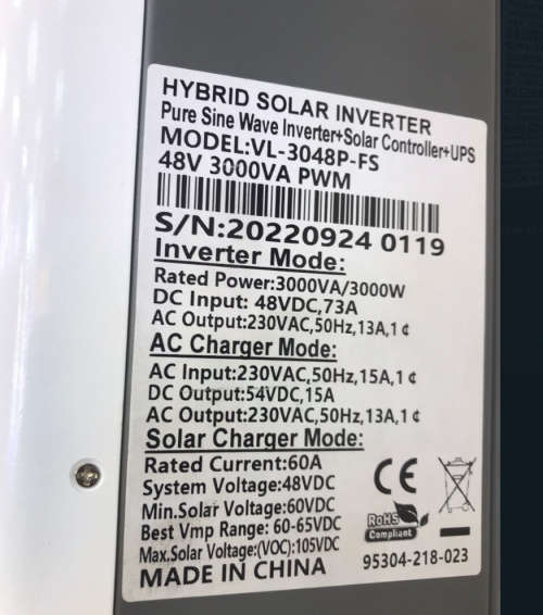 Hybrid Inverter 48V 3KVA / 3000W PWM Fivestar Inverter Hybrid Inverter