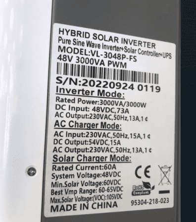 Hybrid Inverter 48V 3KVA / 3000W PWM Fivestar Inverter Hybrid Inverter