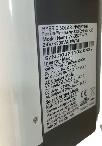 Hybrid Inverter 24V 3.5 KVA / 3000W PWM Fivestar Inverter Hybrid Inverter