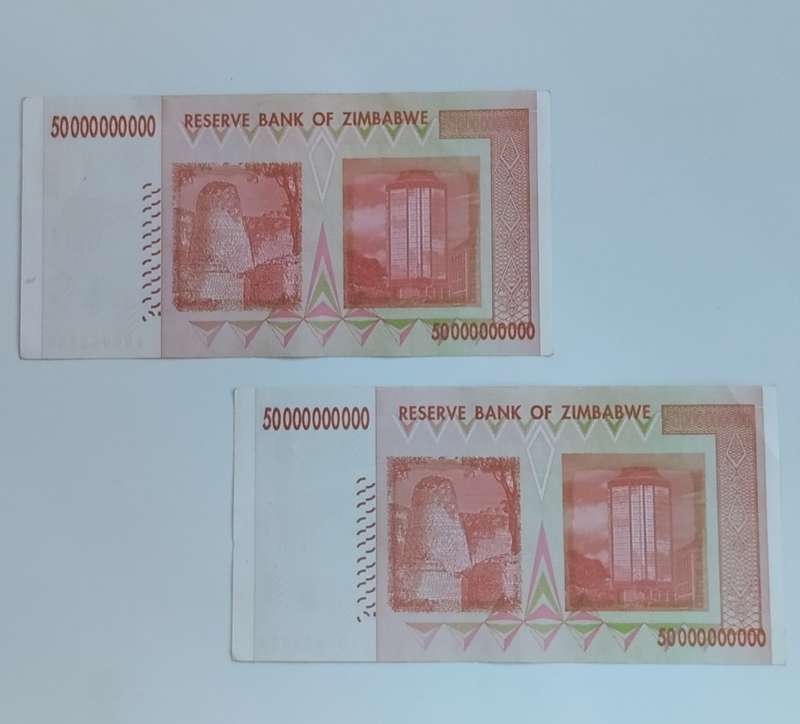 AU 2008 50 Billion Dollar Zimbabwe Notes (Lot of 2) In Sequence  #N0007
