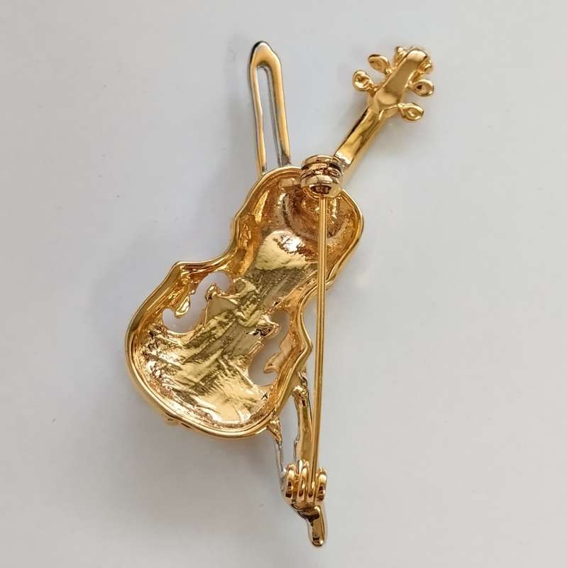 Silver and Gold Violin Costume Brooch #F0028