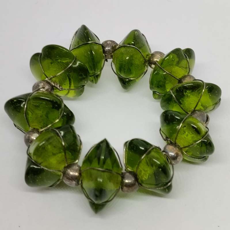 Green Glass Bead Serviette Rings #O0035