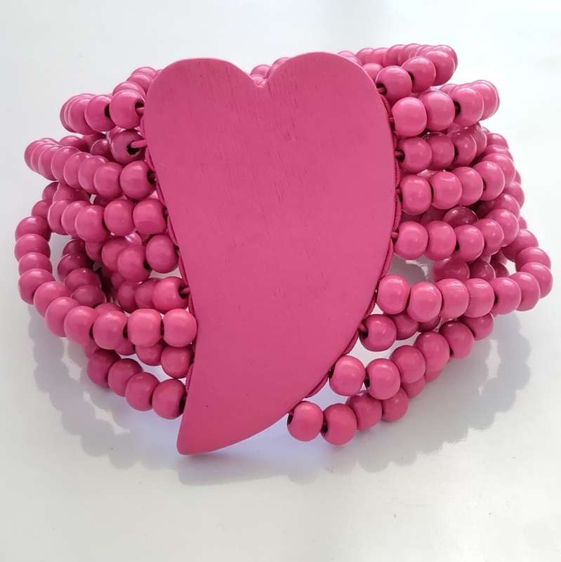 Pink Wooden Bead Stretch Bracelet #C0038