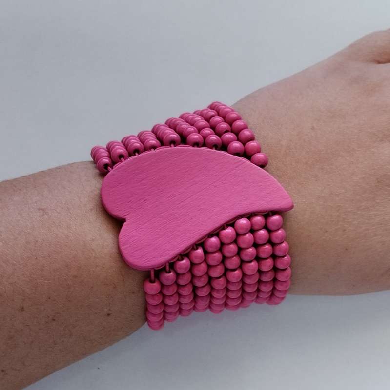 Pink Wooden Bead Stretch Bracelet #C0038