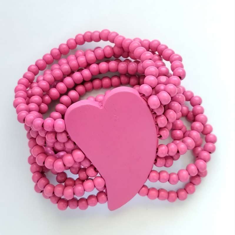 Pink Wooden Bead Stretch Bracelet #C0038