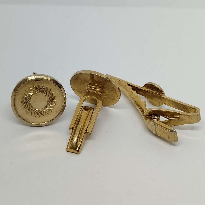 Sun Detail Cufflinks and Tie Clip Set #O0050