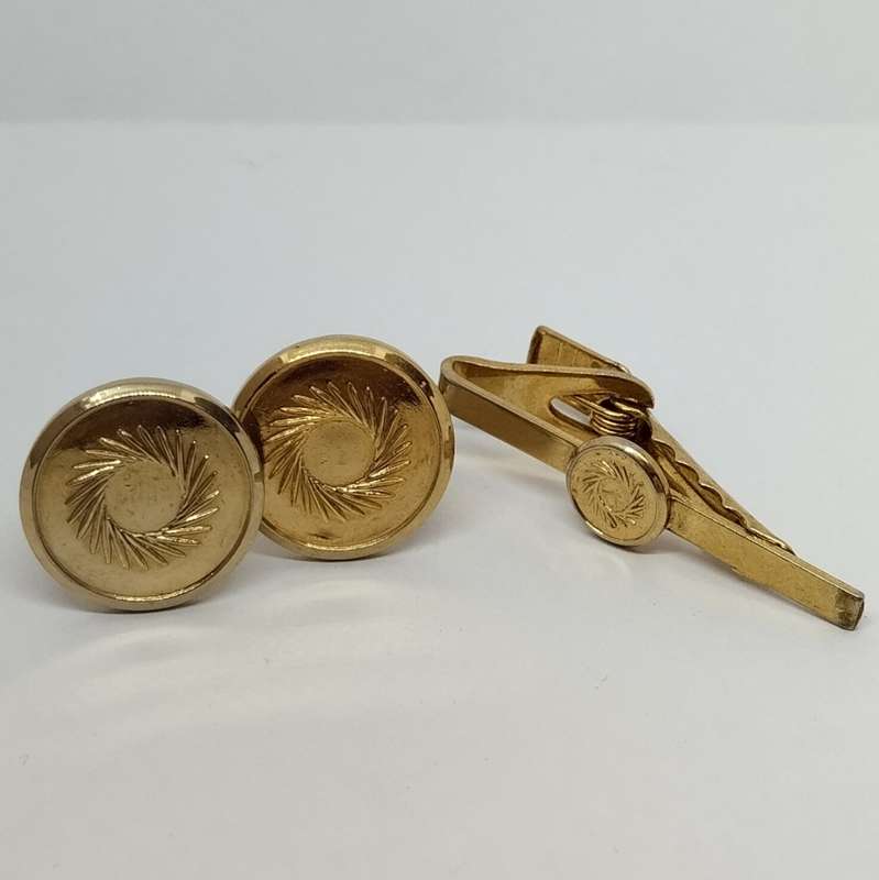 Sun Detail Cufflinks and Tie Clip Set #O0050