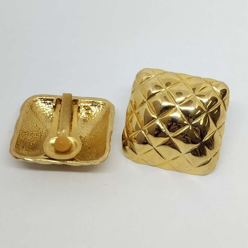 Gold Cushion Fashion Clip on Earrings #F0062