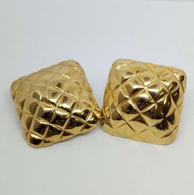 Gold Cushion Fashion Clip on Earrings #F0062