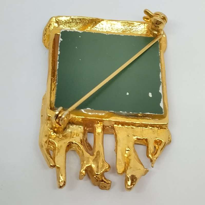 Gold Plated Cafe Brooch with Mirror Back Insert  #F0068