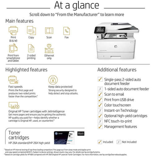 HP LaserJet Pro M426fdn All-in-One Laser Printer with Built-in Ethernet and Double-Sided Printing