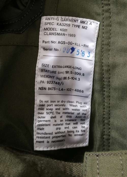 1989 SAAF Anti-G Garment MK2A Unissued new condition