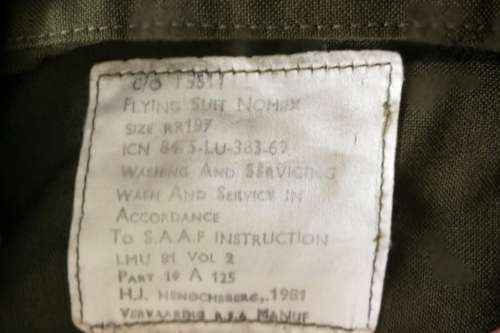 1981 SAAF Flight Suit Nomex in great condition