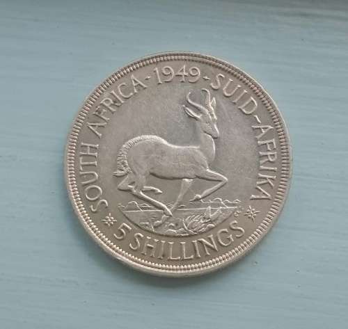 South Africa 80% silver 1949 5 shillings in AU CONDITION.