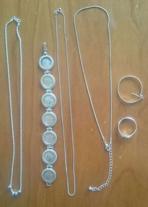 Collection of silver jewellery necklace ring and bracelet. 49.55 grams.