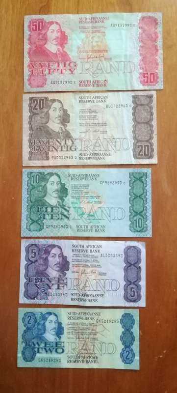 Collection of old south African bank notes.