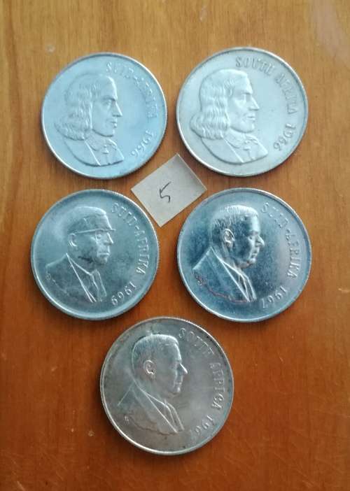 Silver on rands x 5 ( 1966A, 1966 E, 1967 E, 1969 A and 1969 English )