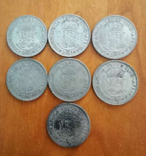 7 x silver union half crowns. 1953, 54, 55, 56, 57, 58 and 1959