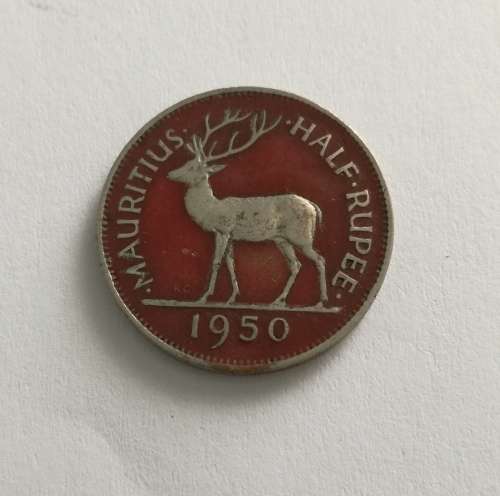 1950  SILVER MAURITIUS HALF RUPEE.  GREAT COIN !!