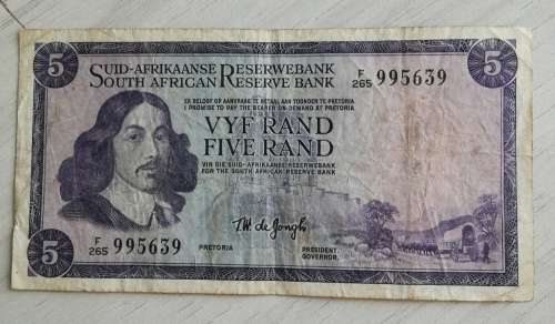 SOUTH AFRICA VYF RAND BANK NOTE. TW DE JONGH